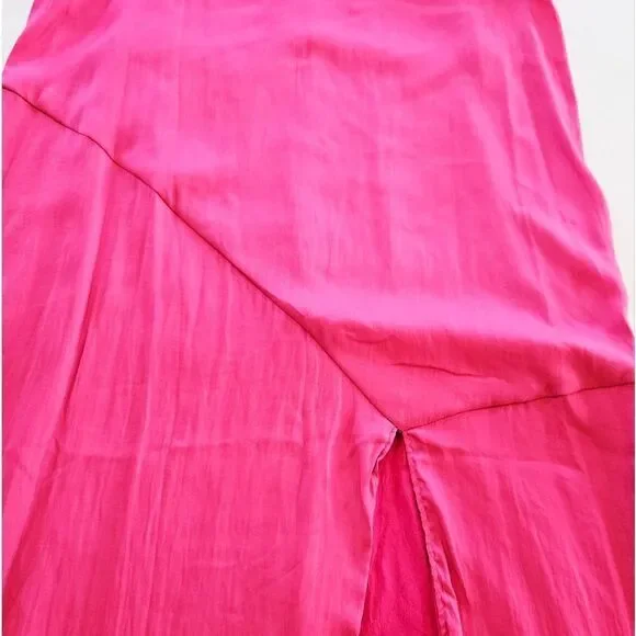 Line & Dot Brooke Bias Cut Ruched Tie Bust Sateen Midi Dress in Hot Pink S - Picture 12 of 16